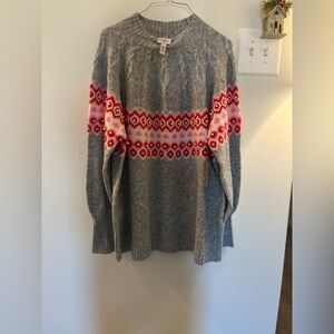 St. John's Bay Gray Sweater with Red and Pink Pattern
